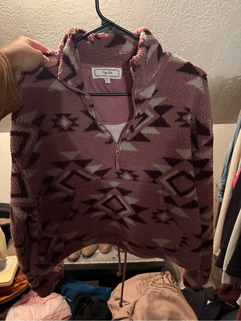 Hippie Rose Mauve Aztec Sherpa Half-Zip Pullover